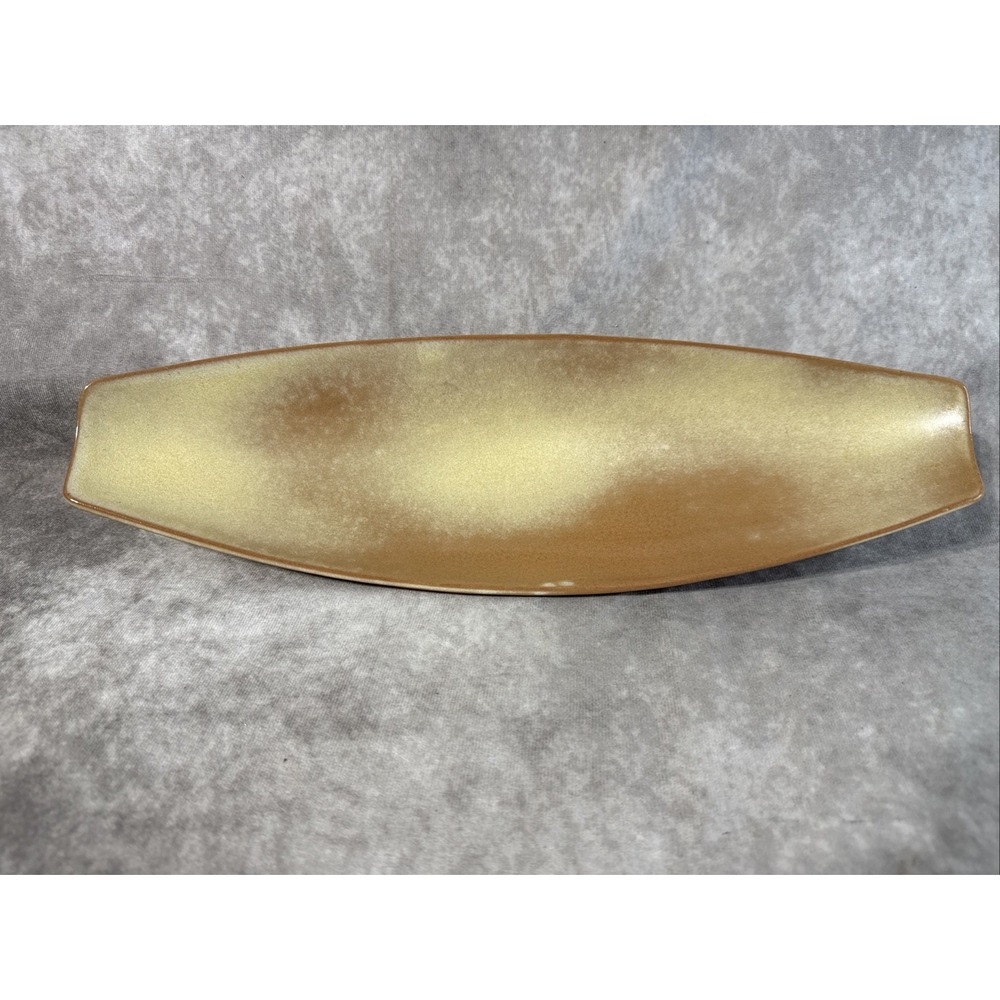 Frankoma VTG Ceramic Tray F88 Elongated Leaf/Boat Shape Desert Gold Glaze